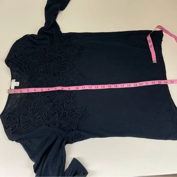 J Jill Sweater Womens Size Medium Navy Blue Knit Floral Applique Neckline - Picture 9 of 9